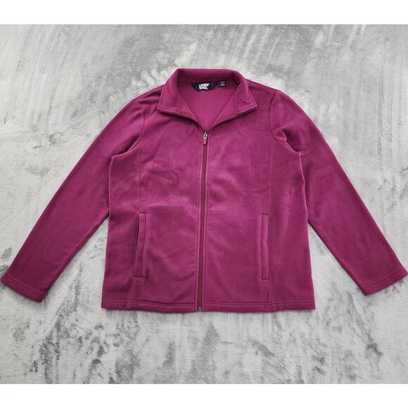 Lands' End Fleece Full Zip Front Jacket Size M/P Pink Fuchsia Pockets Soft Warm - Picture 1 of 11